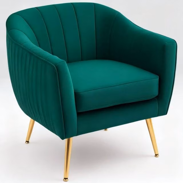 ERGOVEXA Green Velvet Shell Back Accent Chair with Metal Frame – 1
