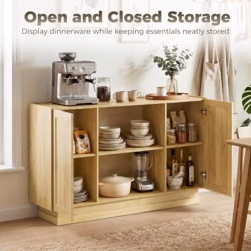 HOMCOM Rustic Brown Wood Sideboard Buffet Cabinet with 2 Open Shelves, W: 133 cm – 3