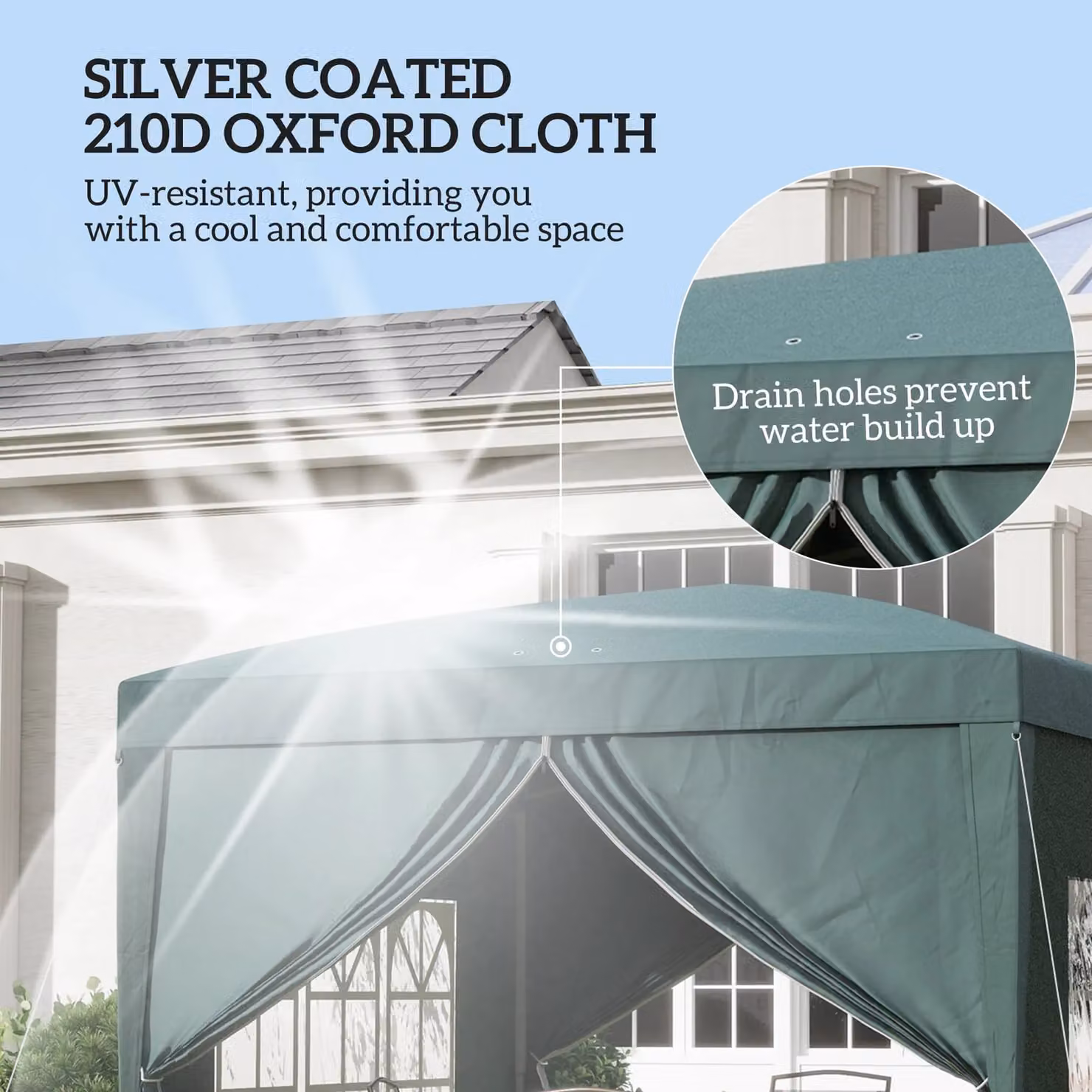 Outsunny Green Waterproof Pop Up Gazebo with Metal Frame, Side Panels, Windows and Carry Bag, W/D/H: 300 x 300 x 196 cm – 3