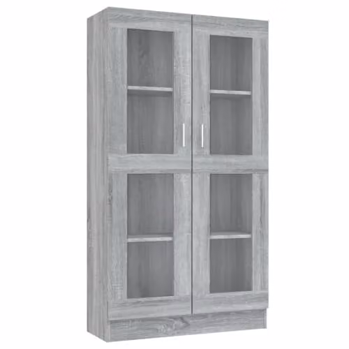 vidaXL Modern Vitrine Cabinet in Grey Sonoma with Glass Doors, W/D/H: 82.5 x 30.5 x 150 cm – 1
