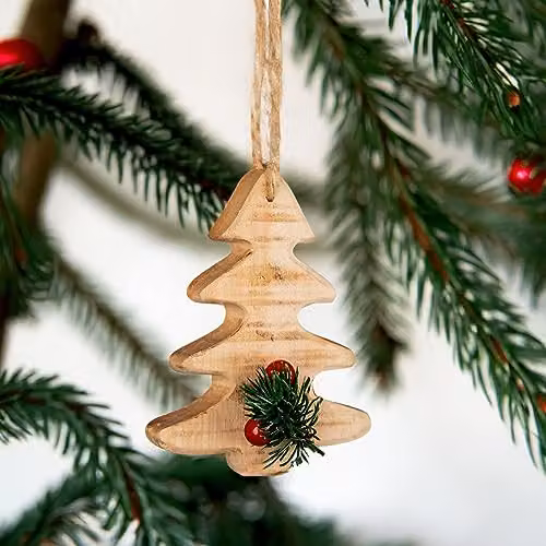 Shatchi Rustic Wooden Tree Hanging Christmas Decoration, Brown, W/D/H: 12 x 9 x 1.5 cm – 2