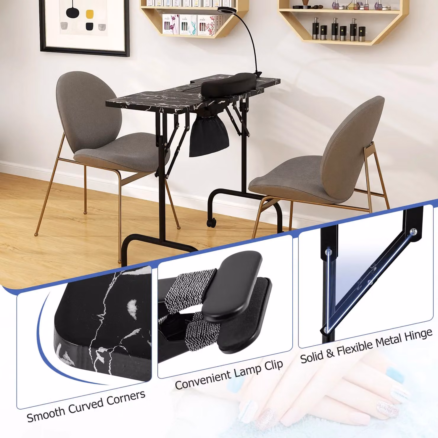 Costway Folding Manicure Nail Table with Electric Dust Collector and Carry Bag in Black – 5