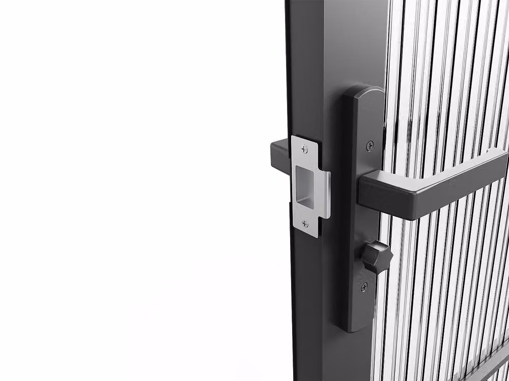 Vente-unique Reversible Double Swing Door Block in Black Aluminium and Textured Glass – 5