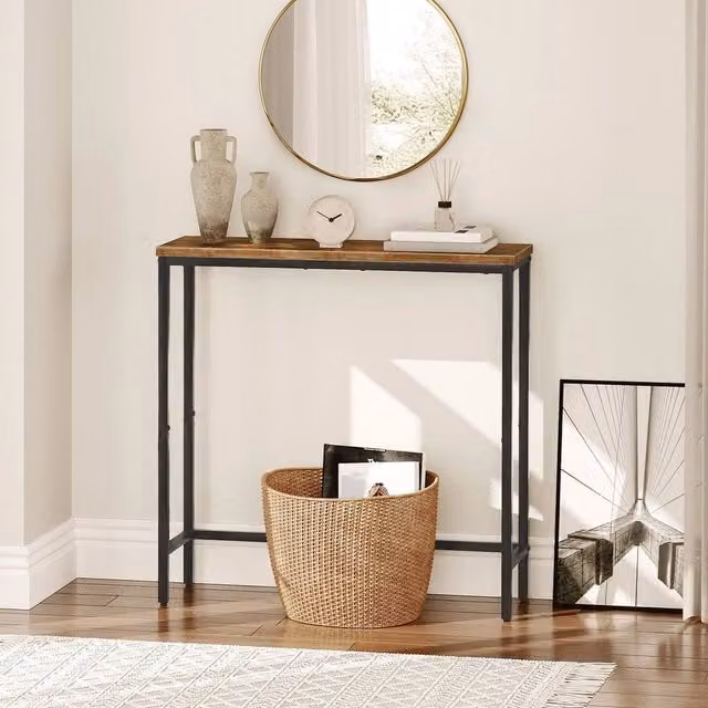 EONLION Industrial Brown Hallway Console Table, W/D/H: 100 x 24 x 75 cm
