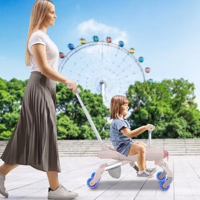 Costway 2 in 1 Kids Ride on Push Car with Light and Sound, Pink