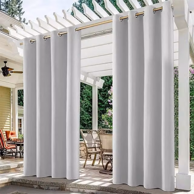 Garden Sanctuary Waterproof Outdoor Patio Fabric Panel Curtain in Grey and White, Height: 244 cm