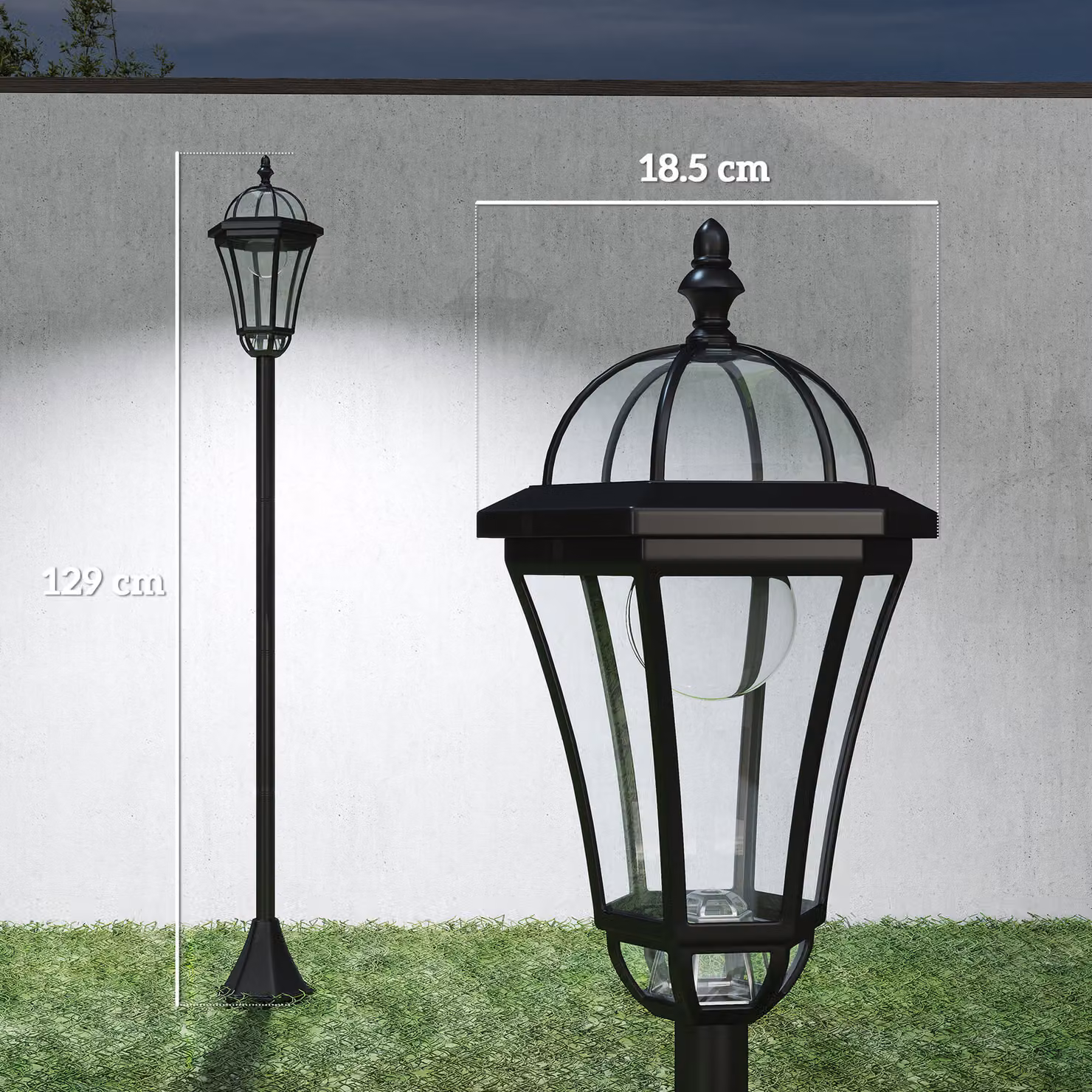 Outsunny Solar LED Garden Lanterns, Set of 2, Black Stainless Steel with Dusk Sensor and Ground Spike – 3