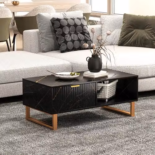 HOMCOM Modern Black and Gold Rectangular Coffee Table with Metal Frame – 8