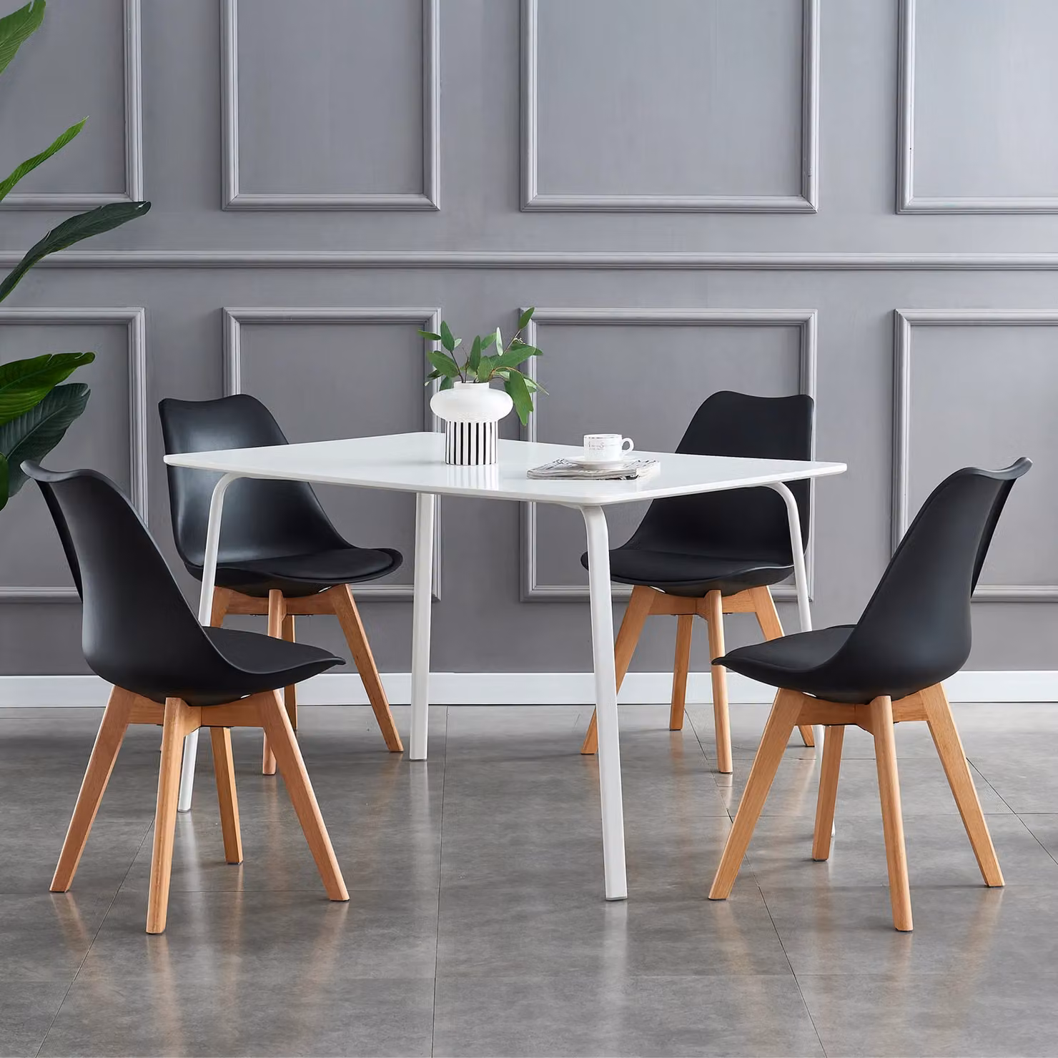 MCC Direct Eva Set of 6 Black Dining Chairs with Synthetic Leather Seats and Solid Wooden Legs – 3