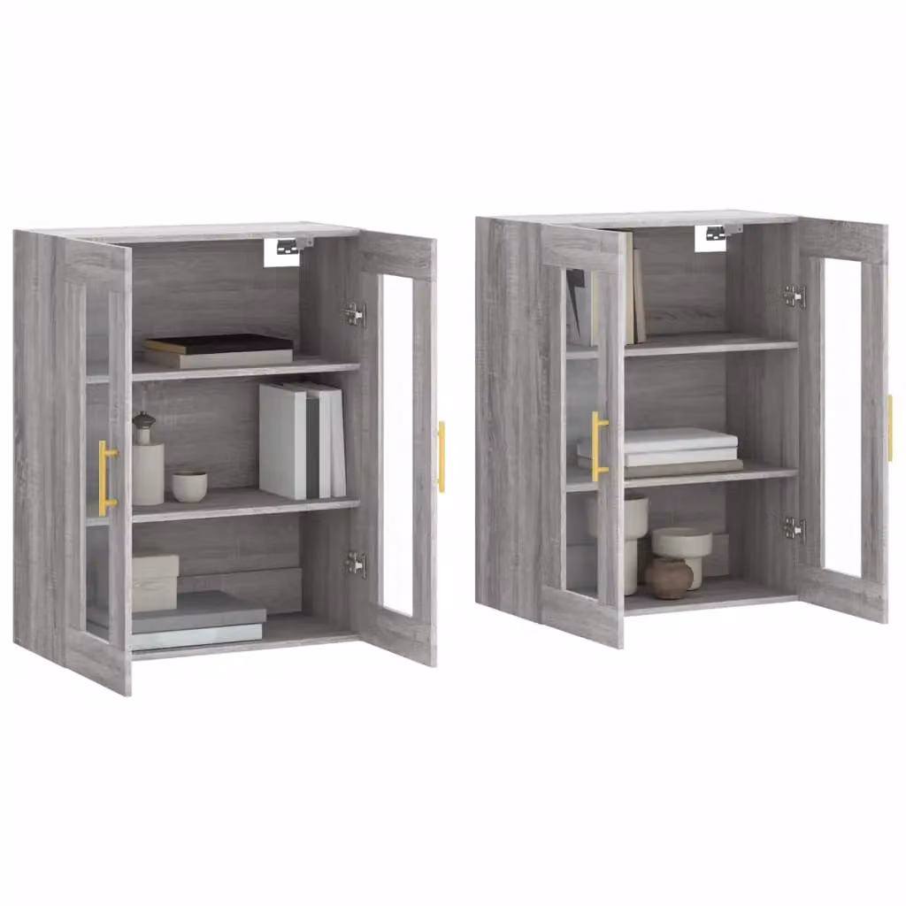 Berkfield Home Wall Mounted Cabinets with Glass Doors, 2 Piece Set in Grey Sonoma Matt Finish – 2