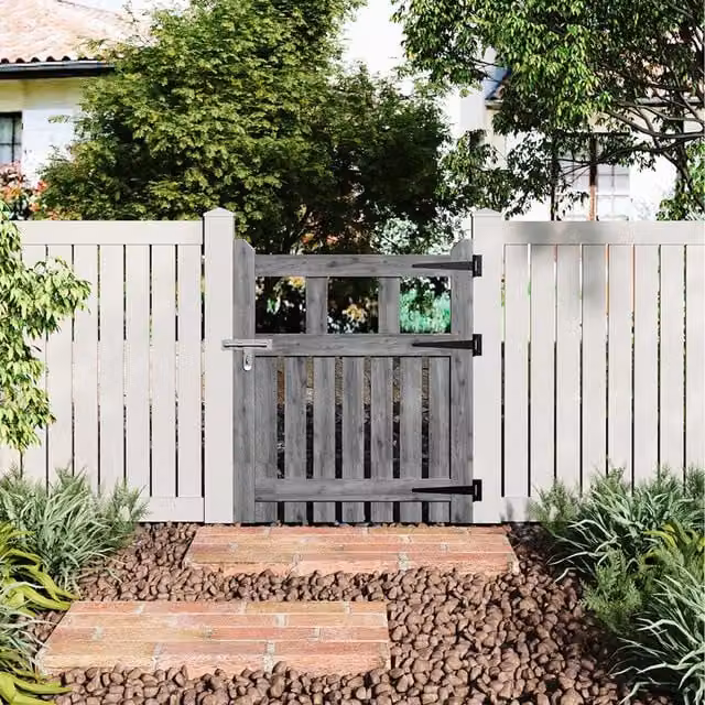 Komore Grey Wooden Garden Fence Gate with Square Gap Design, W: 76 cm, H: 90 cm