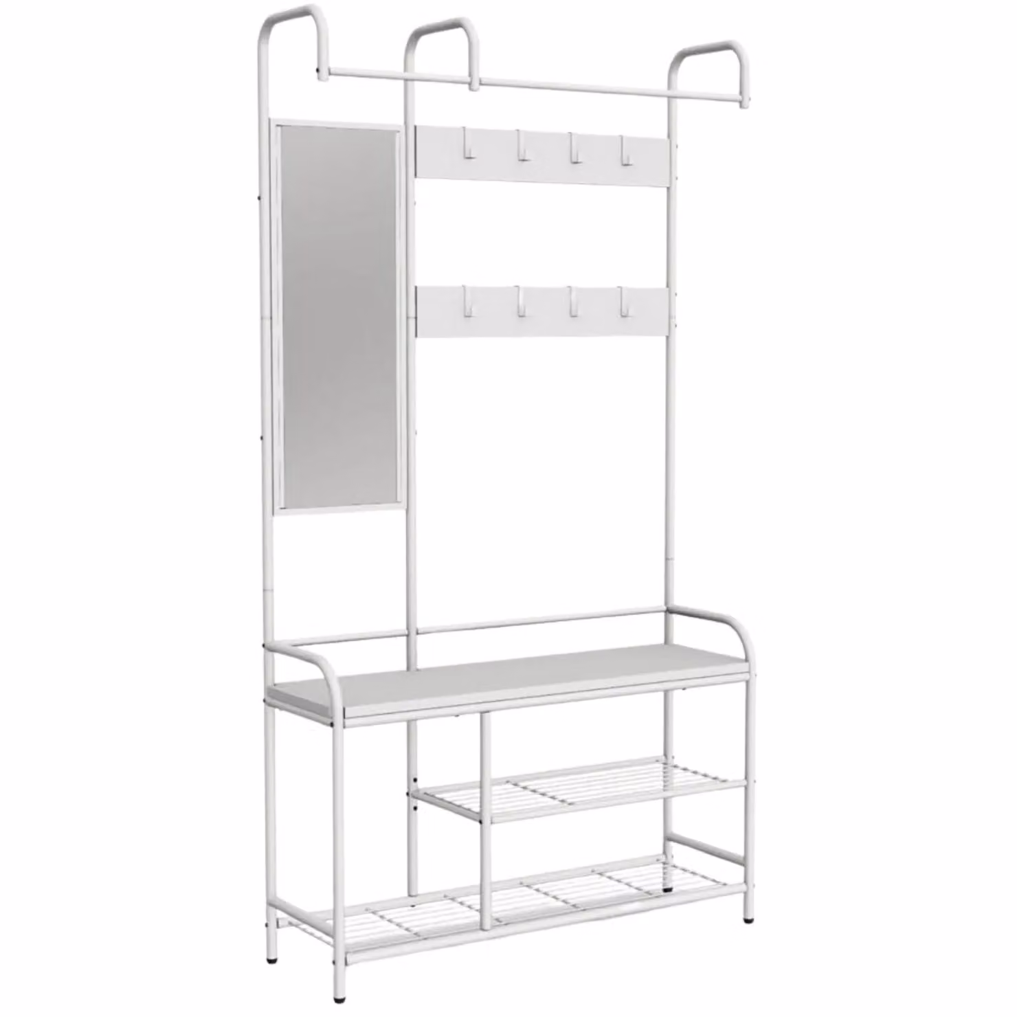 Rafaelo Mobilia Industrial Hall Tree Coat Rack with Shoe Storage Shelves and Rail, White – 2
