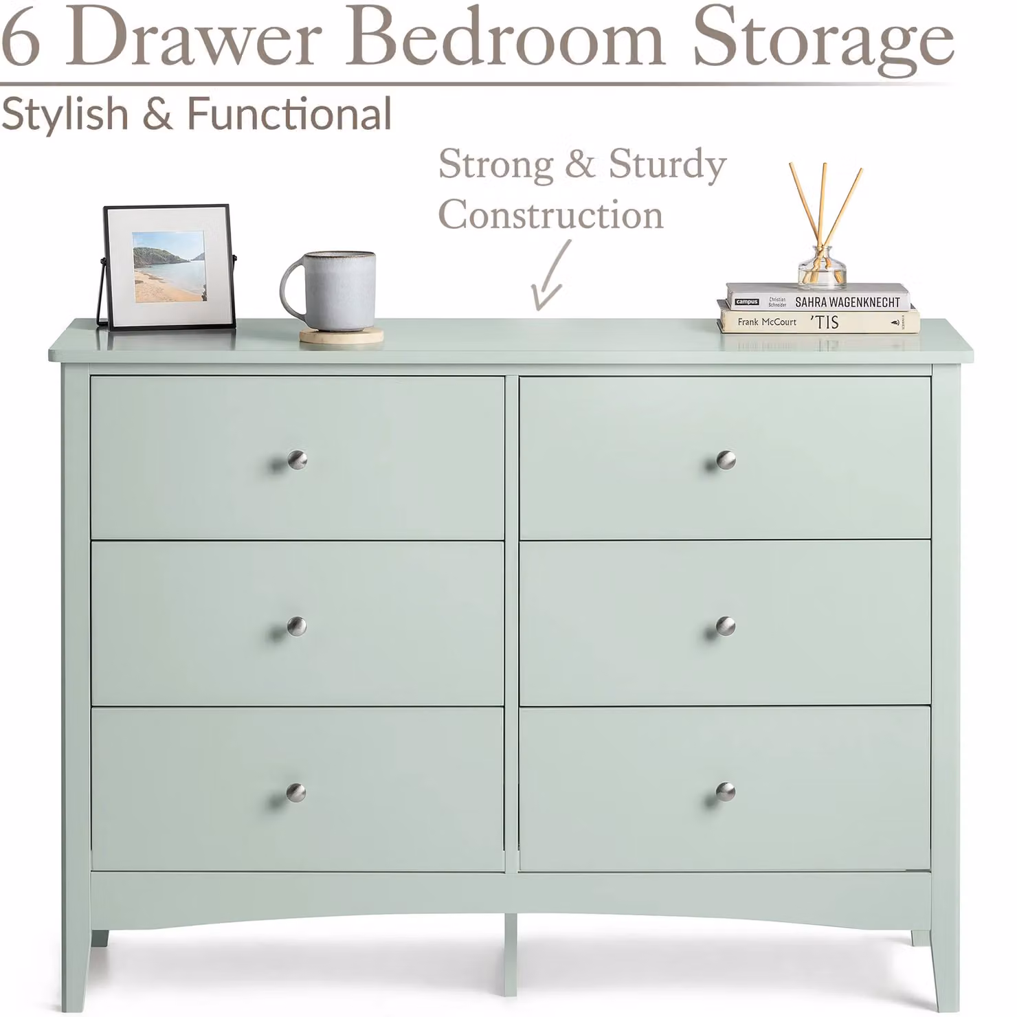 Christow Modern 6 Drawer Chest of Drawers in Green, H 80 cm x W 110 cm x D 40 cm – 2