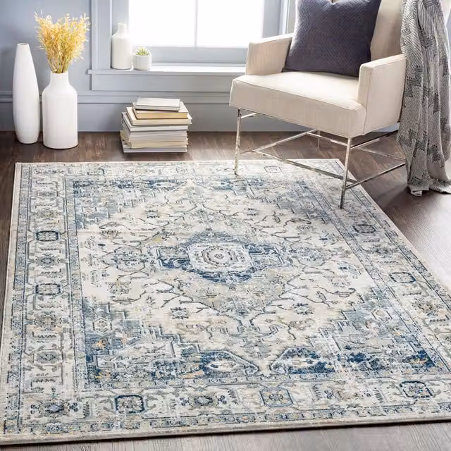 Livabliss Jolie Vintage Boho Traditional Rug in Grey, Blue and Black, W: 200 cm, D: 275 cm – 1