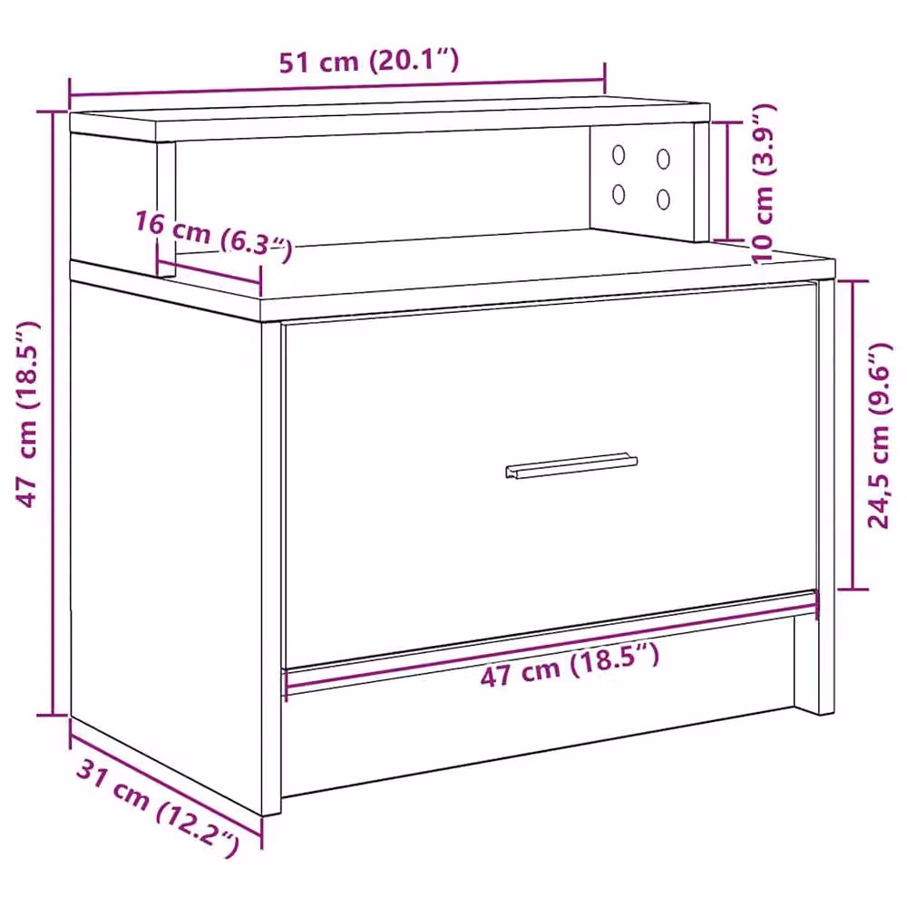 Berkfield Home Set of 2 Bedside Cabinets with Drawer in Concrete Grey, W: 51 cm, D: 31 cm, H: 47 cm – 2