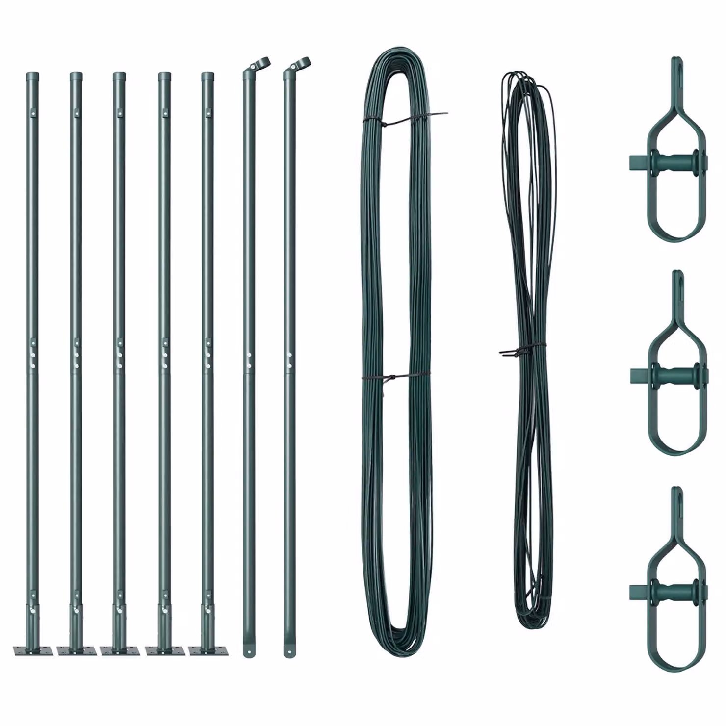 Berkfield Home Set of 14 Green Round Galvanised Steel Fence Posts with Bolt Down Base Plates – 2