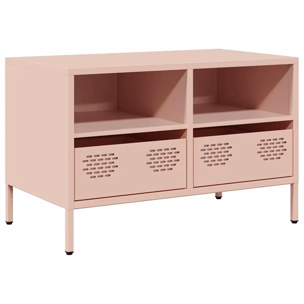 Berkfield Home Pink Industrial TV Cabinet in Matt Cold-rolled Steel, W: 68 cm, D: 39 cm, H: 43.5 cm – 2