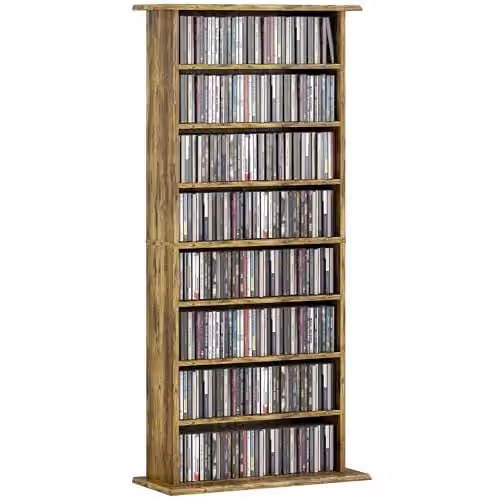 HOMCOM Rustic Brown Media Storage Unit with 6 Adjustable Shelves for Living Room, Bedroom or Home Office – 1