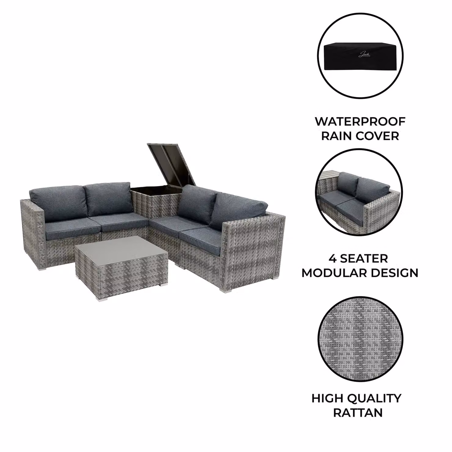 Monstershop Rattan Modular 6 Piece Furniture Set in Grey – 2
