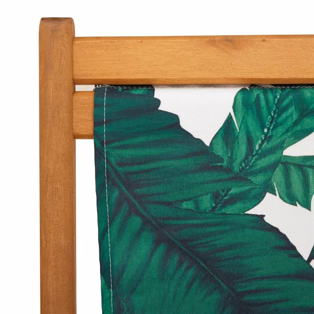 Berkfield Home Set of 2 Folding Beach Chairs with Green Floral Fabric and Solid Wood Frames – 3