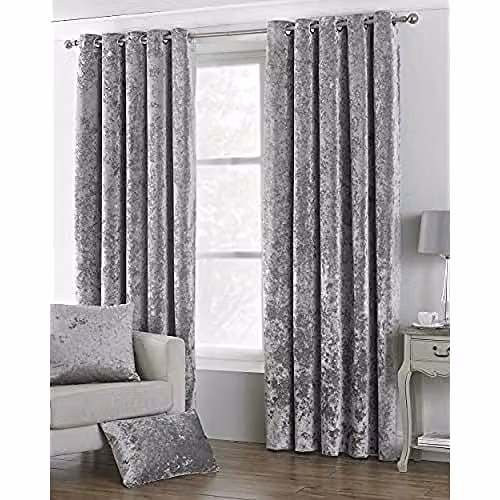 Paoletti Verona Silver Crushed Velvet Eyelet Curtains, W: 229 cm, H: 183 cm – 1