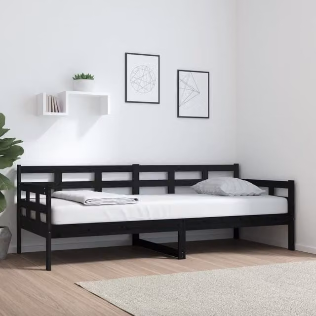Berkfield Home Rustic Black Solid Wood Pine Day Bed W/D/H: 200 x 80 x 80 cm