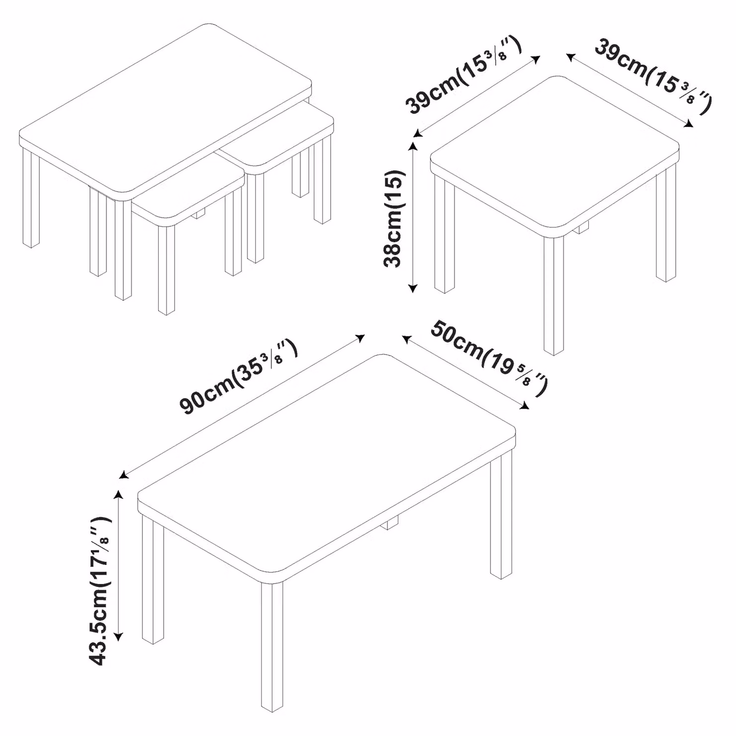 EONLION Set of 3 White Wooden Nesting Coffee Tables – 2