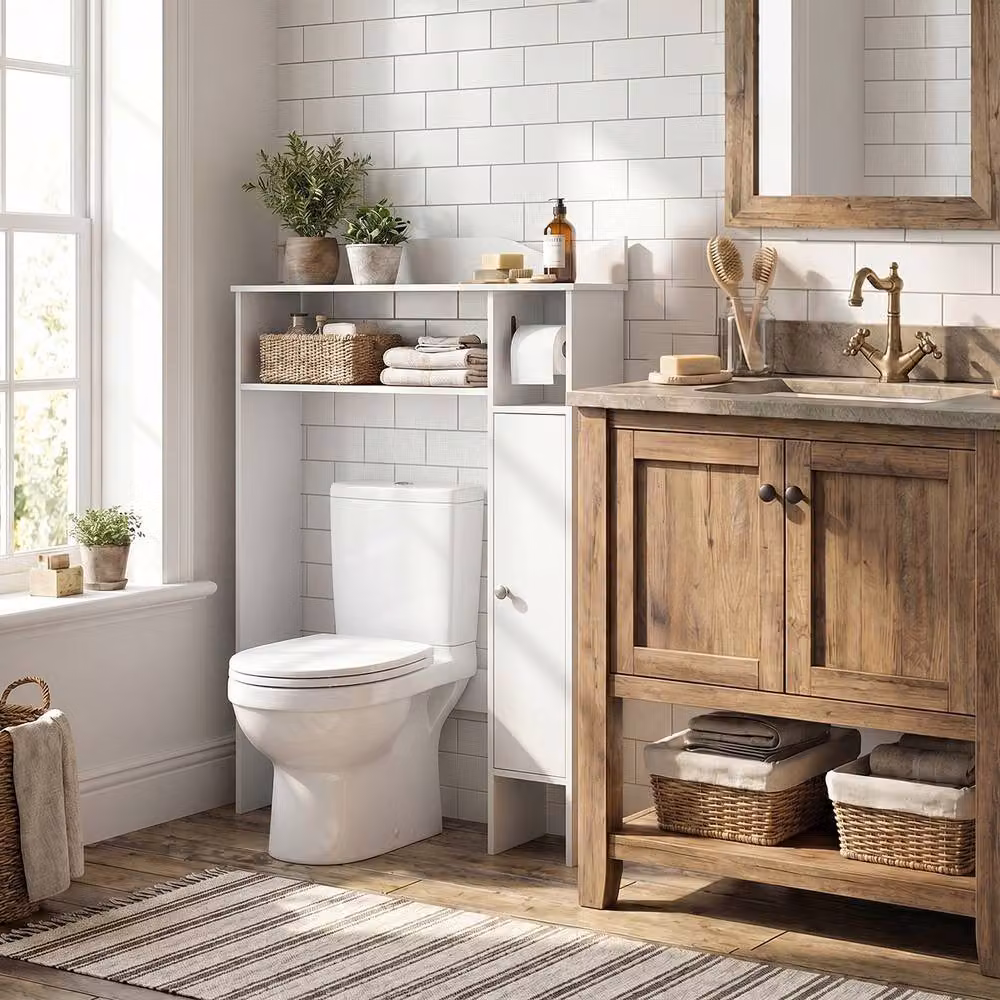 Costway Over The Toilet Storage Cabinet with Toilet Paper Holder in White – 3