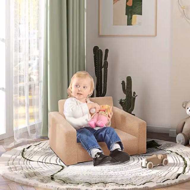 AIYAPLAY 2 in 1 Kids Recliner Chair with Washable Cushion and Armrests, Khaki