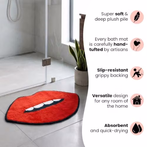 Mooky Mats Lips Shaped Non-Slip Bath Mat in Red and Black, W: 50 cm, D: 90 cm – 3