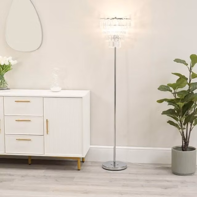 ValueLights Kelsks Chrome Floor Lamp with Silver Jewel Droplet Shade – 1