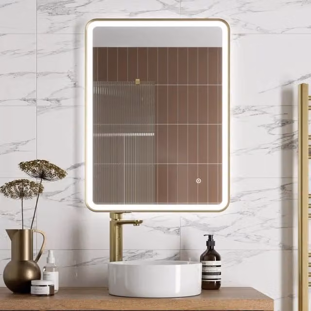 Bathwell Rectangular LED Mirror with Demister and Touch Switch in Gold, W: 60 cm, H: 80 cm