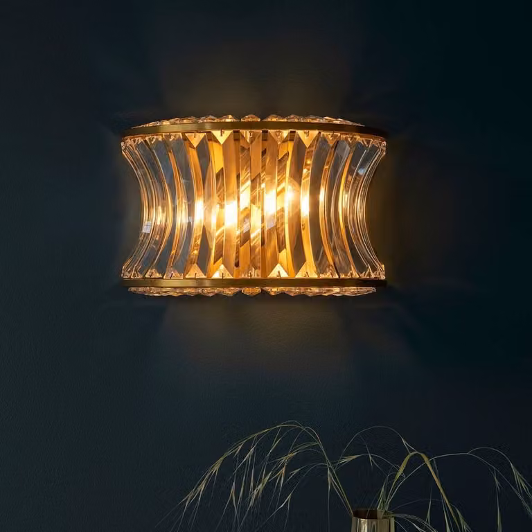 Netlighting Vittoria Wall Lamp in Warm Brass with Yellow Crystal and Clear Glass