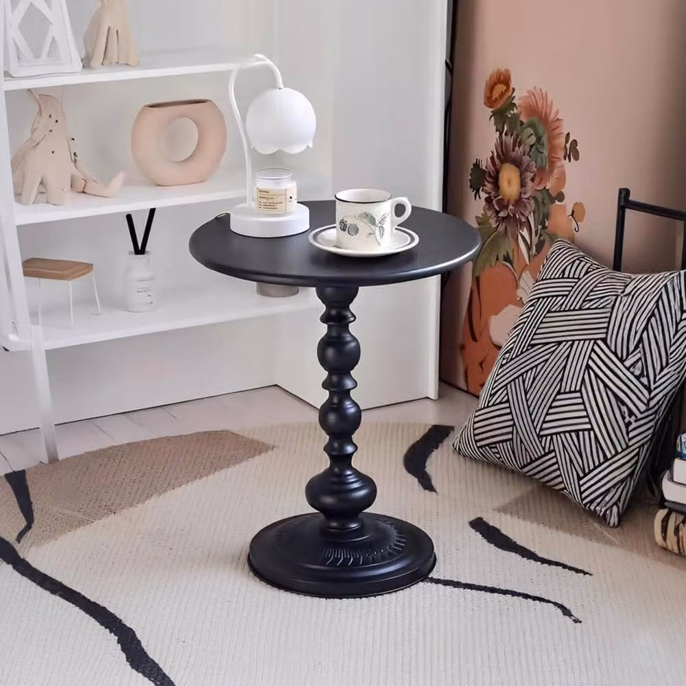 FORGEVIO Black Round Modern Bedside Table with Matt Finish – 3