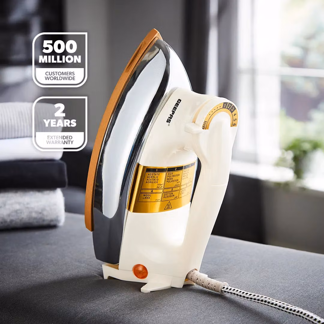 Geepas 1200W Dry Iron with Non-Stick Coating in White – 2