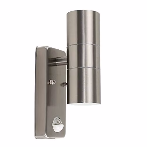 ValueLights Modern Silver Stainless Steel Up and Down Outdoor Wall Light with Motion Sensor