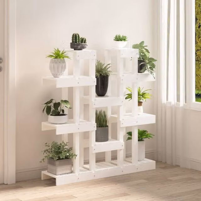 Berkfield Home White Solid Pine Wood Plant Stand W/D/H: 104.5 x 25 x 109.5 cm – 1