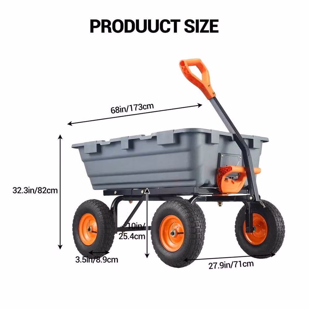 VOGREX Grey Garden Dump Cart Wheelbarrow Tipping Trolley with 362kg Capacity, W: 1000 cm, D: 52 cm – 2