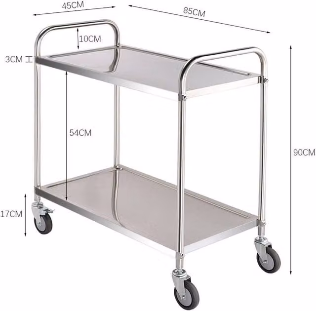 FORGEVIO 2 Tier Stainless Steel Rolling Kitchen Trolley in Silver