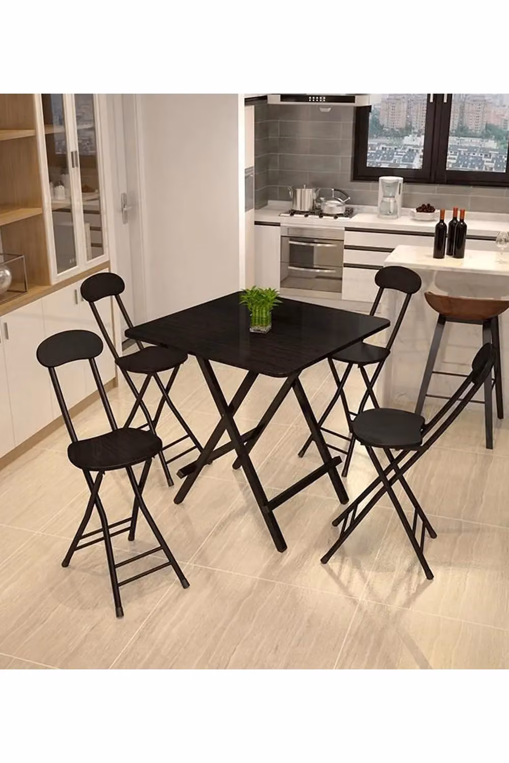 Living and Home 5-Piece Black Folding Bistro Set with 80cm Square Table and 4 Chairs – 2