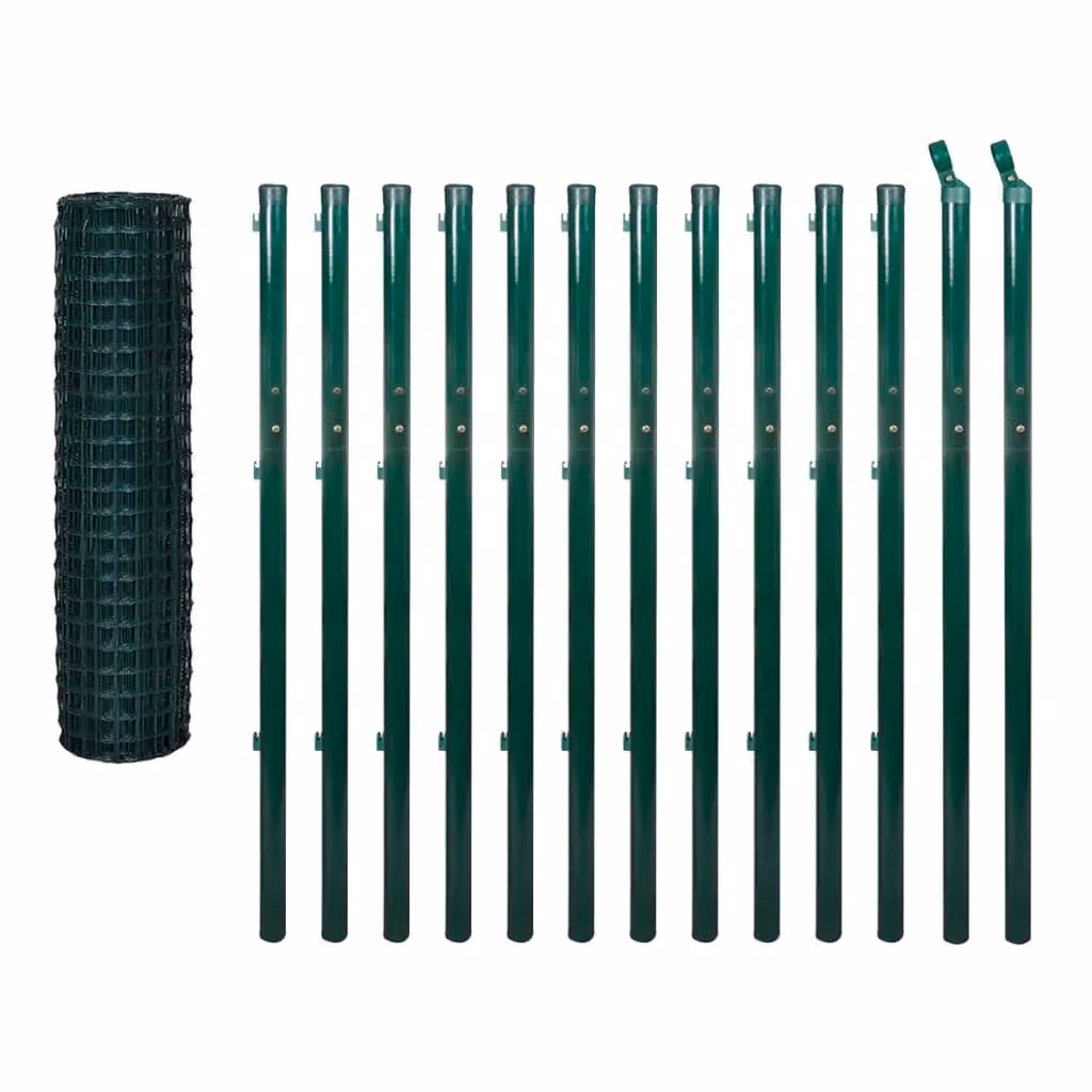 Berkfield Home Euro Fence Green PVC-Coated Steel Wire Mesh, W: 25 m, H: 1.7 m – 2