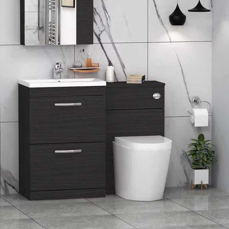 Royal Bathrooms Turin Hale Black 2-Drawer Modern Bathroom Vanity Unit Pack, Width: 110 cm