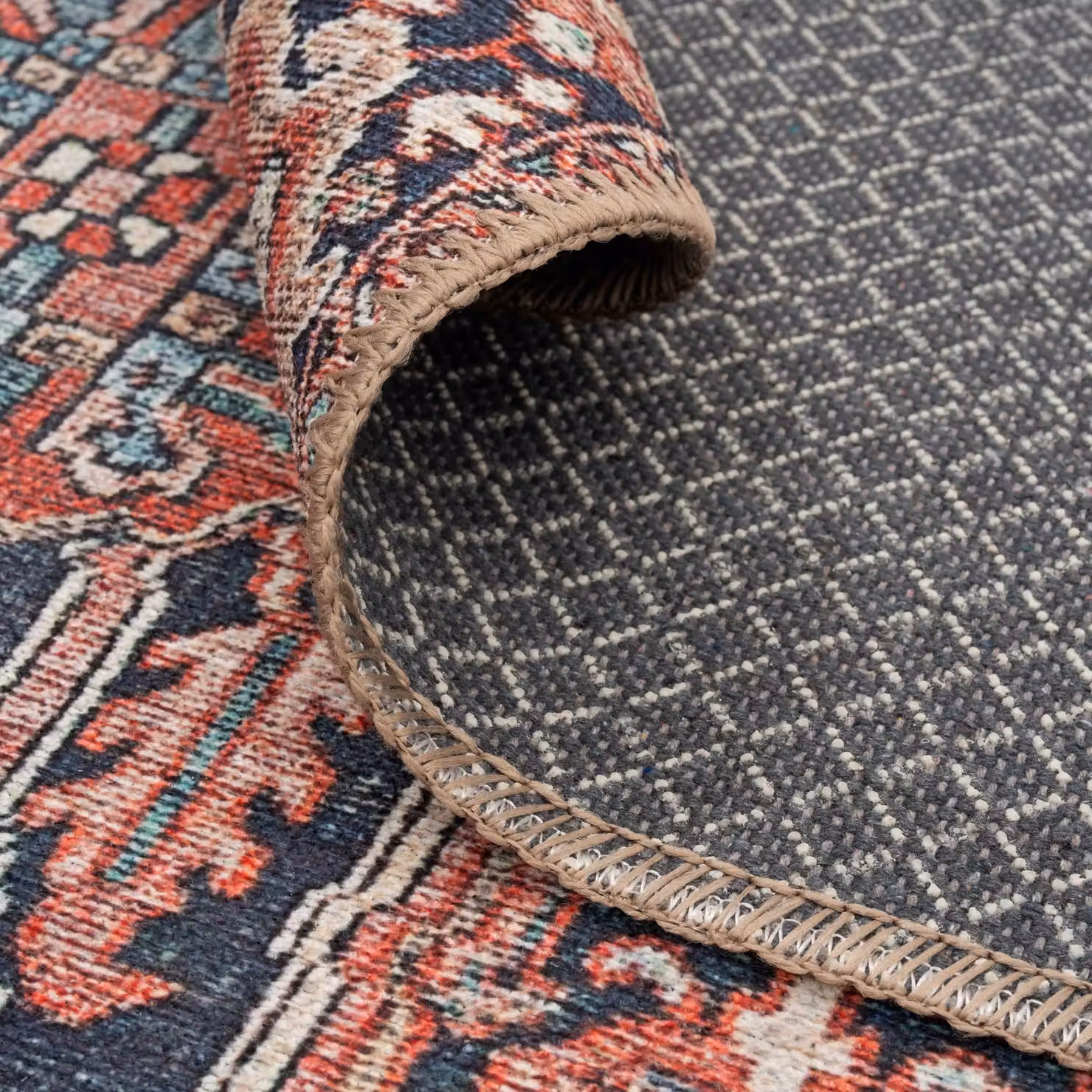 Kukoon Washable Runner Rug in Red Terracotta, Distressed Vintage Abstract Design, W/D/H: 80 x 300 cm – 4