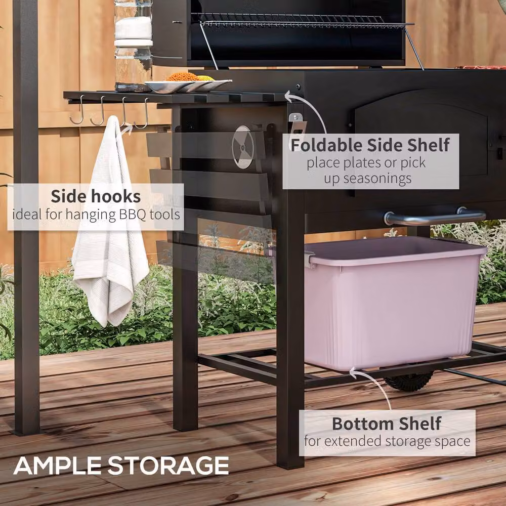 Rolipo 3-in-1 Charcoal BBQ Grill with Shelves and Thermometer, Black, W/D/H: 112 x 66 x 66 cm – 6