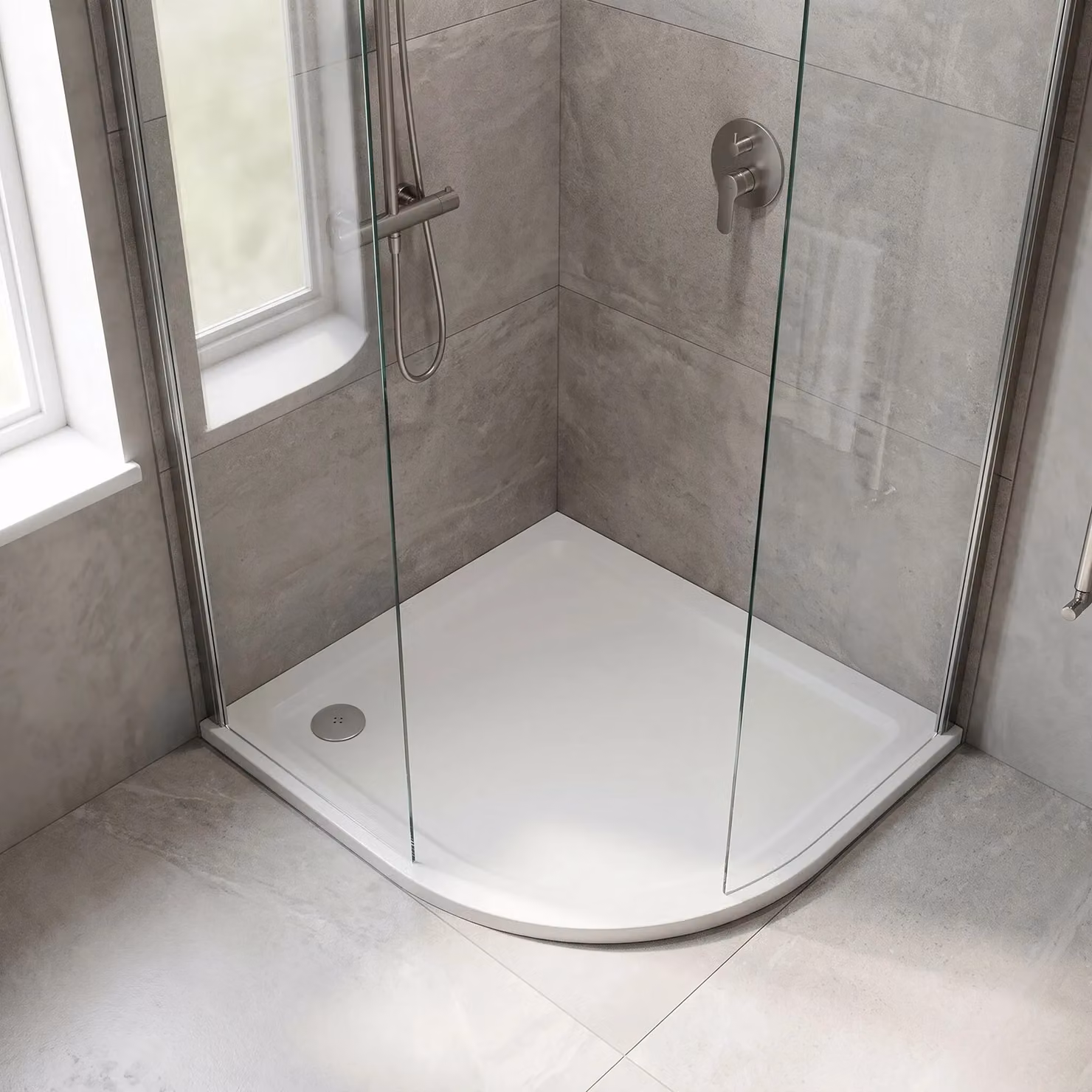 Balterley Premium Slip Resistant Right Hand Offset Quadrant Shower Tray, White Stone Resin, W/D: 90 x 90 cm – 2