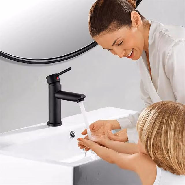 SPETLEK Matt Black Single Lever Basin Mixer Tap with Waste and Swivel Spout – 1