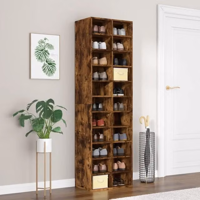 Berkfield Home Smoked Oak Shoe Cabinet in Brown, W/D/H: 54 x 34 x 183 cm – 1