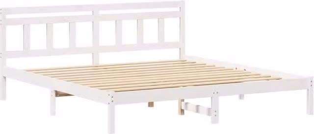Berkfield Home White Solid Pine Wood Bed with Headboard 200 x 200 cm – 1