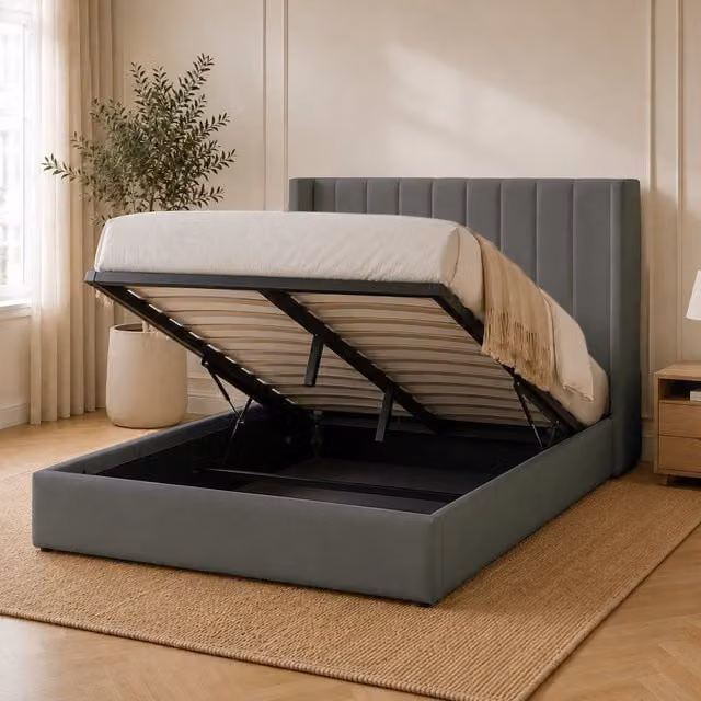 Snuggle Beds Noah Upholstered Lift Up Base Bed in Charcoal Grey