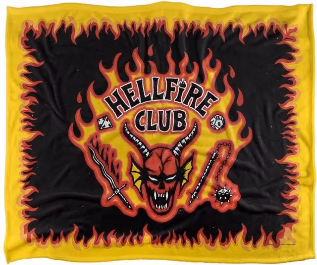 Stranger Things Hellfire Club Logo Flames Blanket, White and Multicolour, W: 152 cm, H: 127 cm – 1